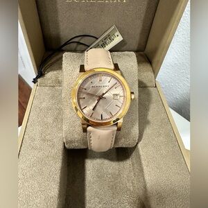 Burberry Gold-Tone Watch with Blush Leather Strap